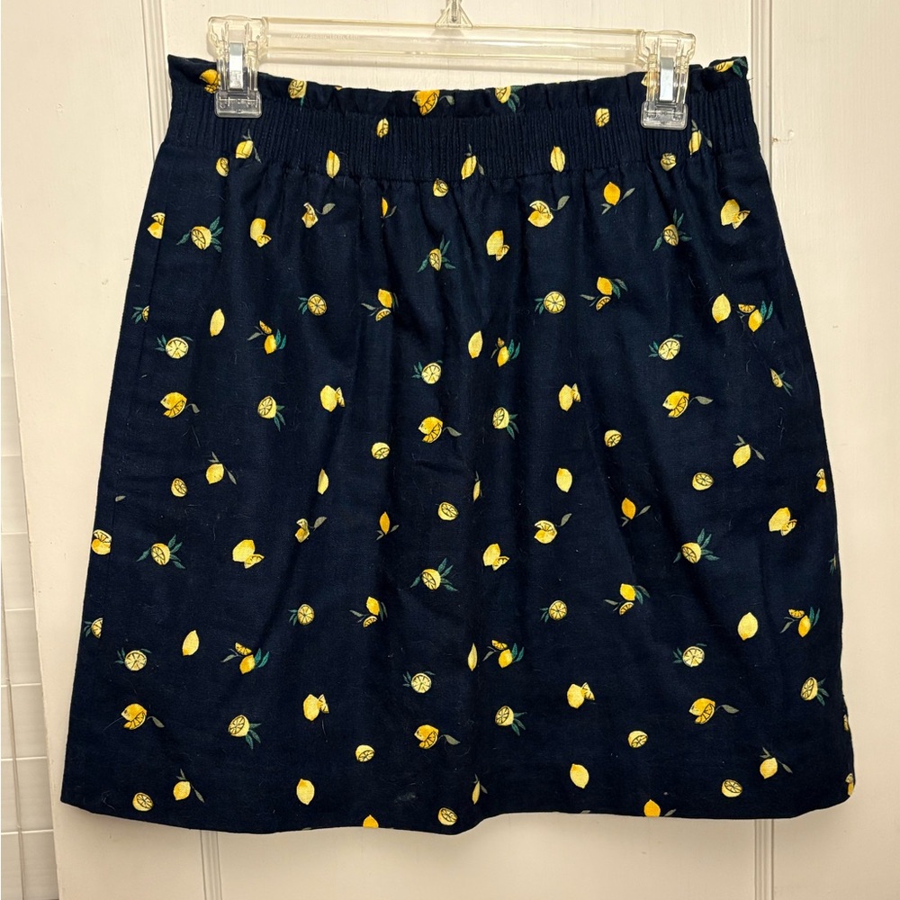J. Crew Dark Blue Skirt with Lemon Pattern